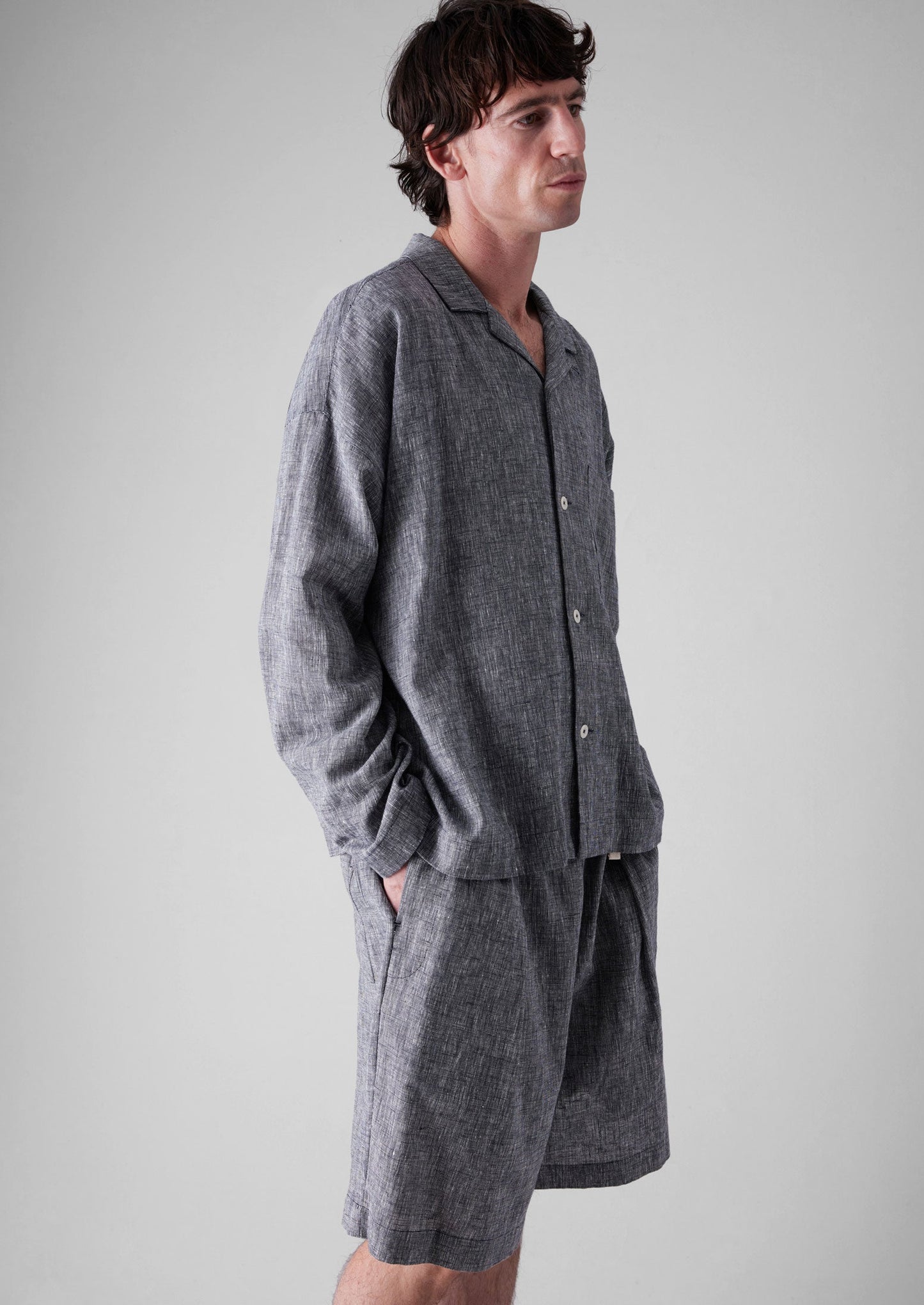 Pantaloncini in lino e cotone con coulisse | Blu mélange