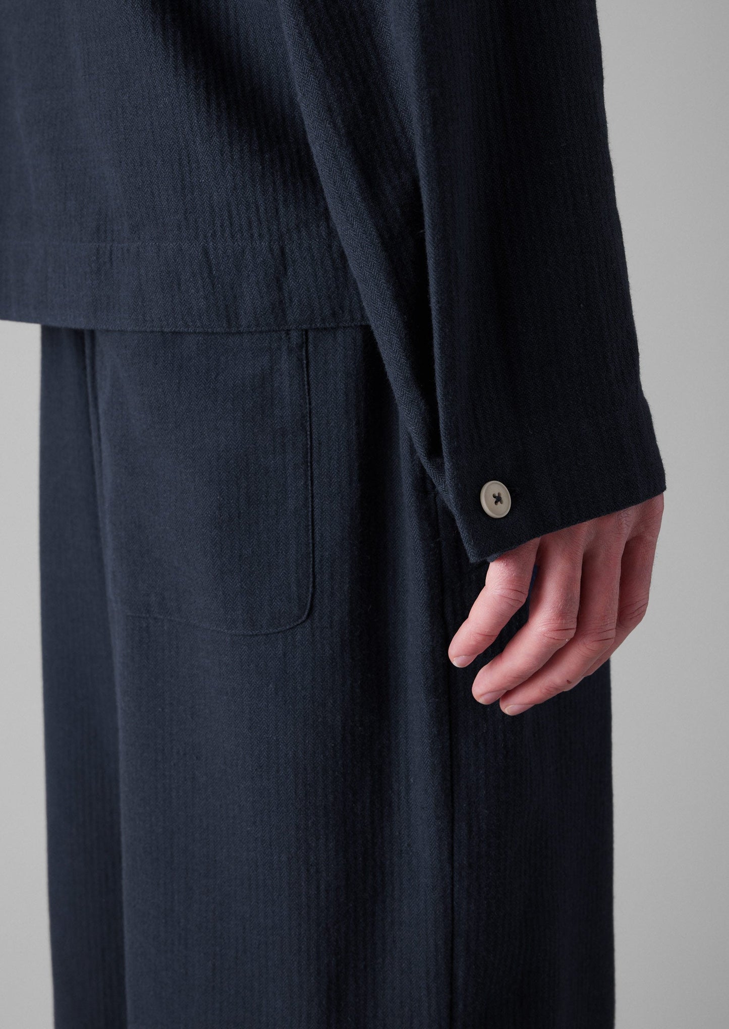 Pantaloni con coulisse in cotone spazzolato a spina di pesce | Blu ardesia