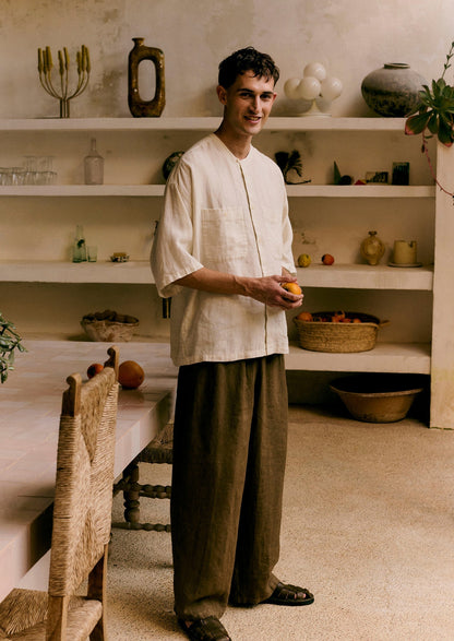 Pantaloni con coulisse in lino tinto in capo | Pera