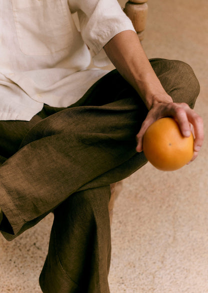 Pantaloni con coulisse in lino tinto in capo | Pera