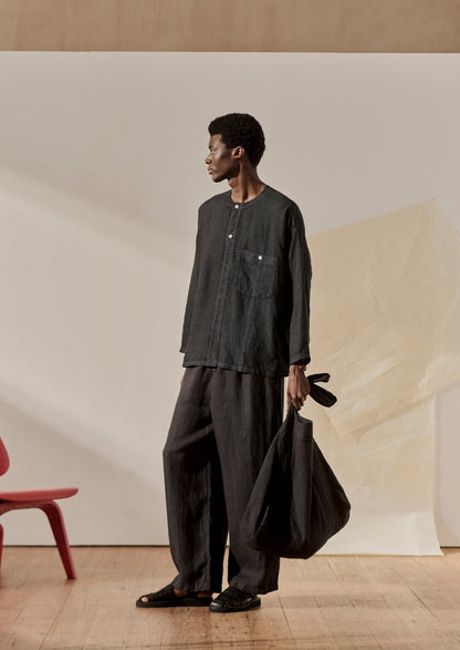 Pantaloni in lino tinto in capo con coulisse | Pepe nero