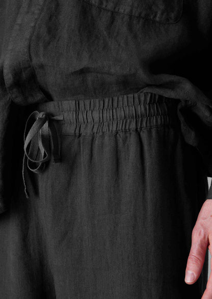 Pantaloni in lino tinto in capo con coulisse | Pepe nero