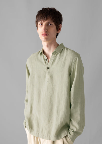 Camicia in lino con mezza abbottonatura | Pebble