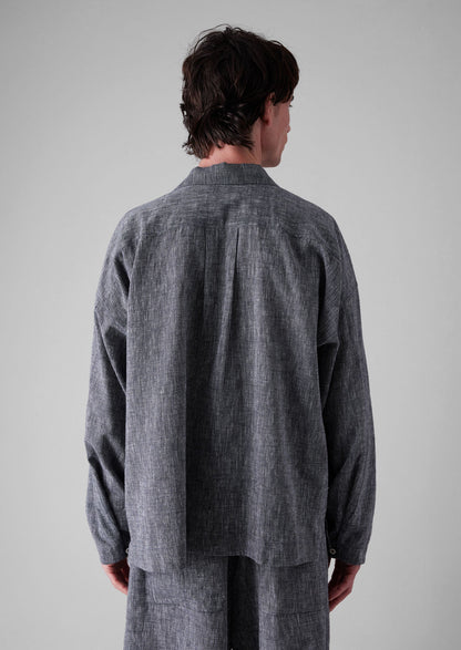 Camicia in lino e cotone inciso | Blu melange