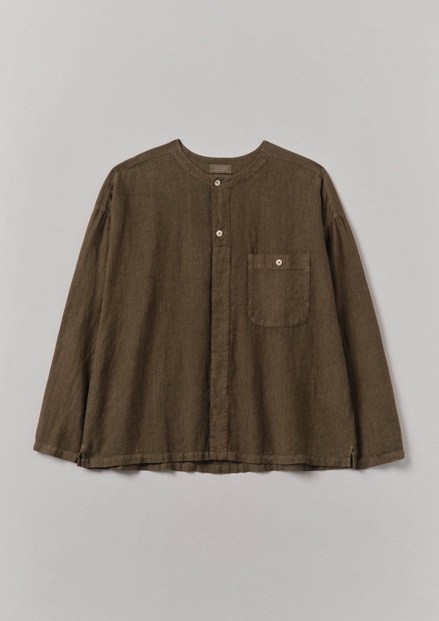 Camicia senza colletto in lino tinto in capo | Pera