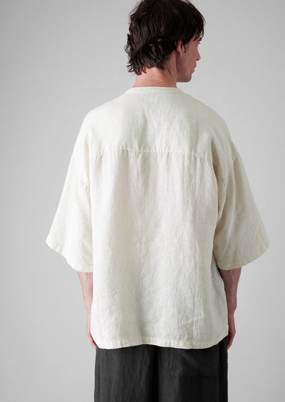 Camicia in lino tinto in capo con collo a serafino | Avena