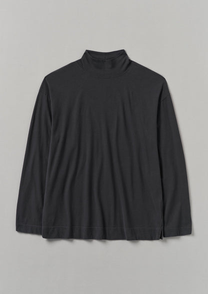 Top da salotto a collo alto in cotone spazzolato | Carbone morbido