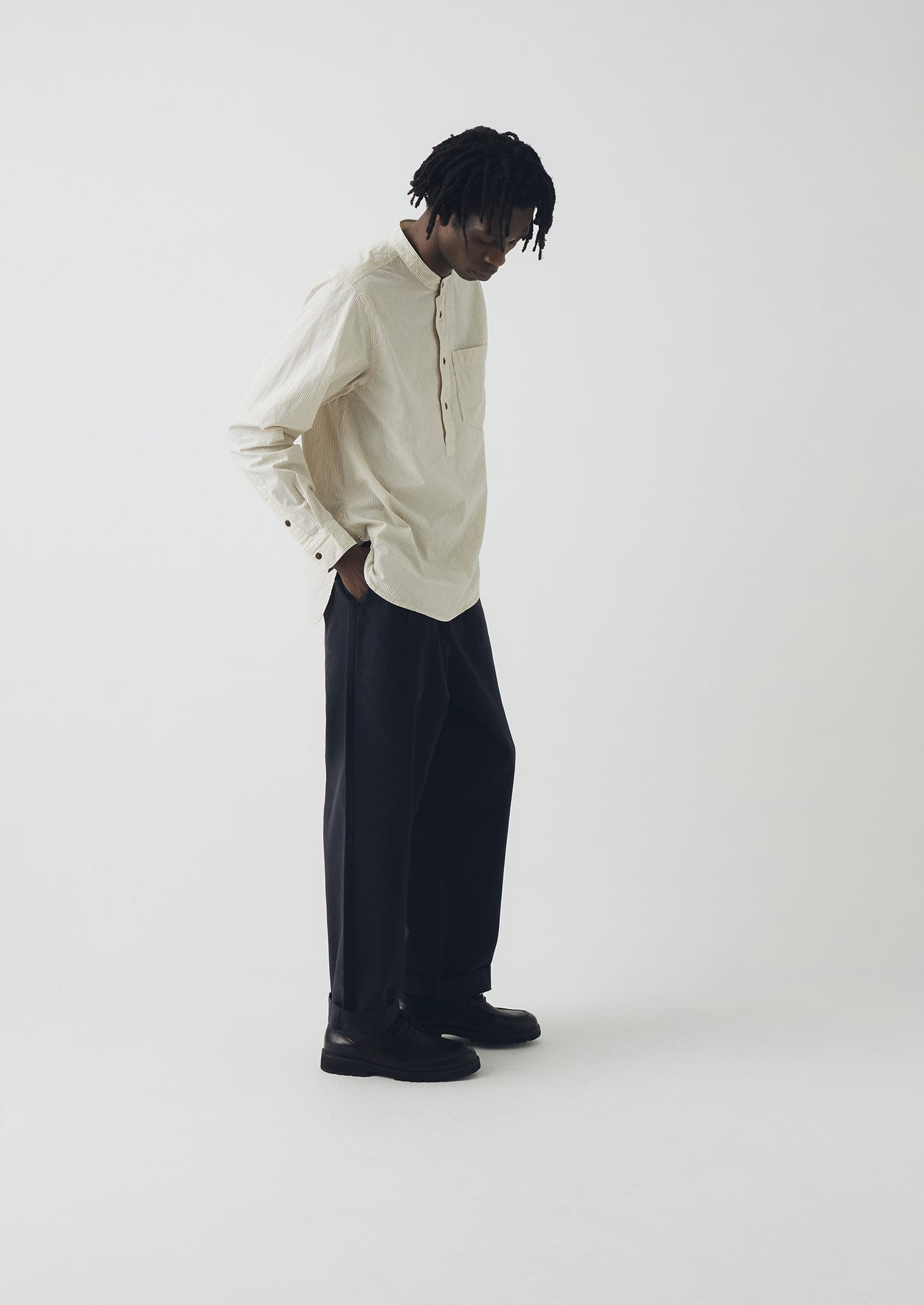 Pantaloni a gamba larga in tela di cotone Bill | Blu navy scuro