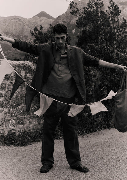 Pantaloni Rory in cotone e lino con coulisse | Indaco lavato