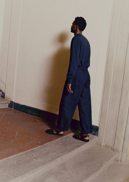 Pantaloni a gamba larga in cotone e lana a spina di pesce | Nero