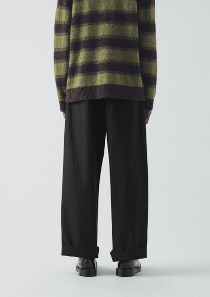 Pantaloni a gamba larga in cotone e lana a spina di pesce | Nero