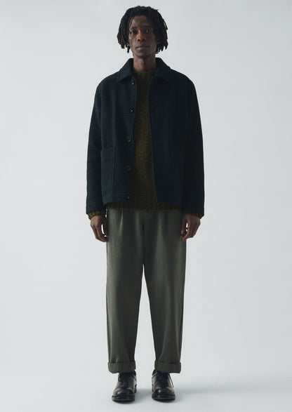 Pantaloni a pieghe in cotone a spina di pesce Otto | Verde minerale scuro