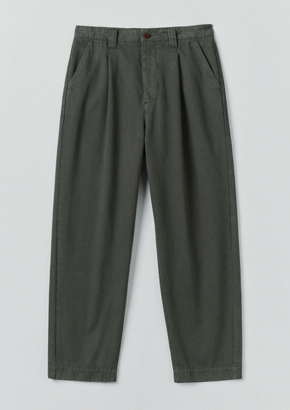 Pantaloni a pieghe in cotone a spina di pesce Otto | Verde minerale scuro