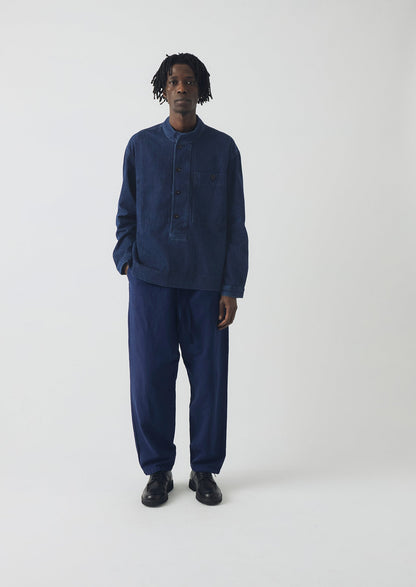 Camicia in denim con colletto alla coreana e mezza abbottonatura | Indaco