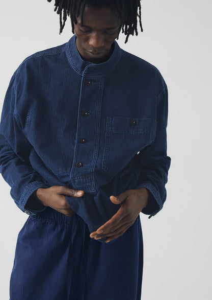 Camicia in denim con colletto alla coreana e mezza abbottonatura | Indaco