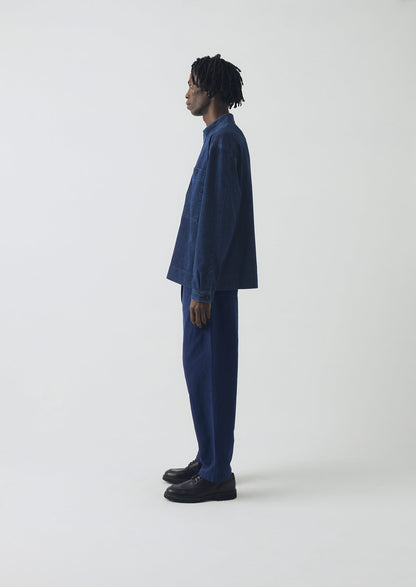 Camicia in denim con colletto alla coreana e mezza abbottonatura | Indaco