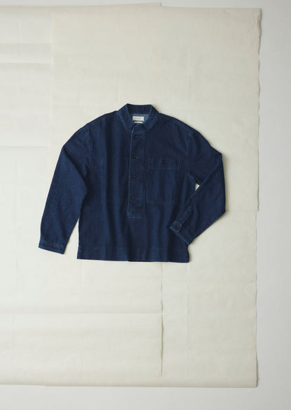 Camicia in denim con colletto alla coreana e mezza abbottonatura | Indaco