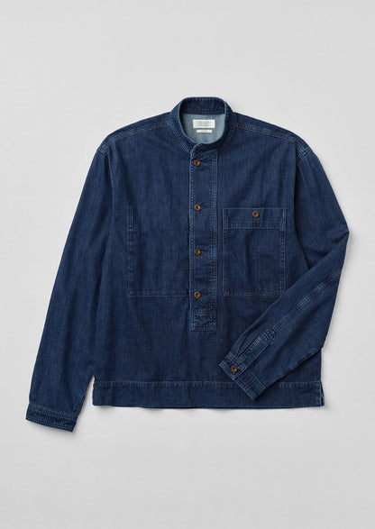 Camicia in denim con colletto alla coreana e mezza abbottonatura | Indaco