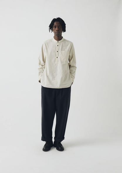 Maglione a righe con colletto alla coreana | Blu sbiadito dal sole