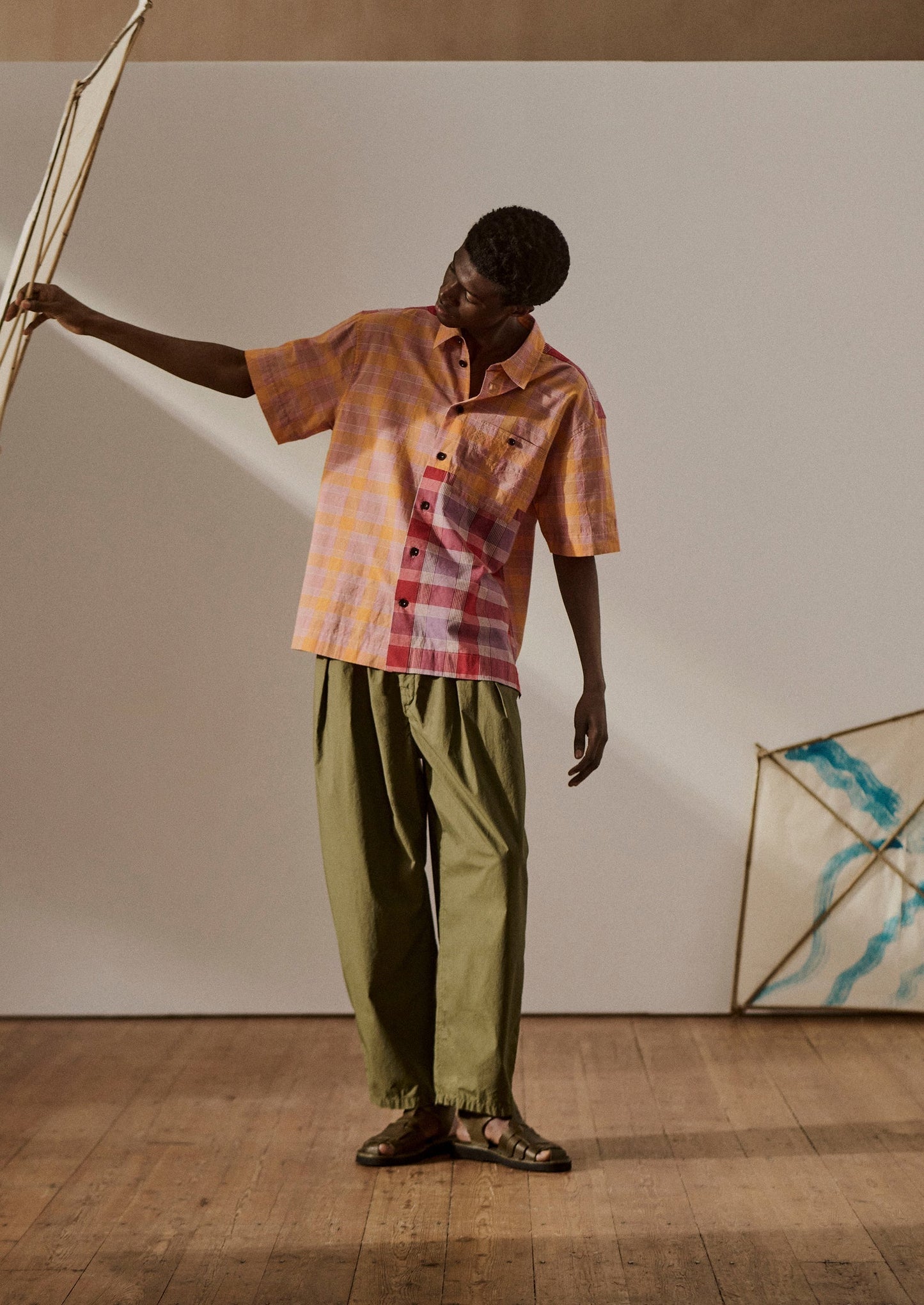 Camicia in cotone a quadri con pannelli | Multicolore