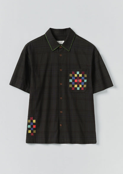 Camicia ricamata a mano sovratinta | Graphite Multi
