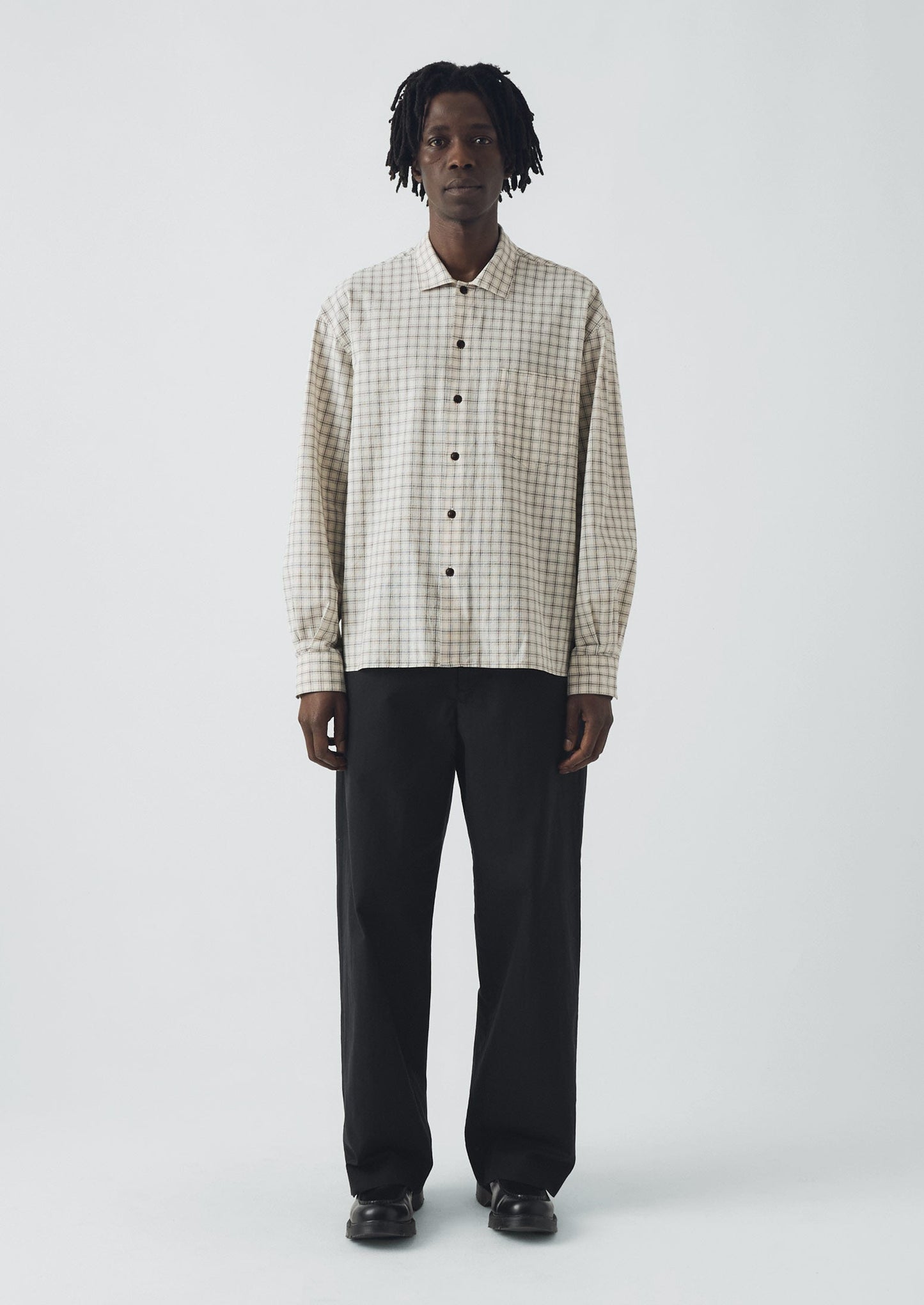 Camicia a quadri in cotone con motivo a finestra | Ecru/Ardesia