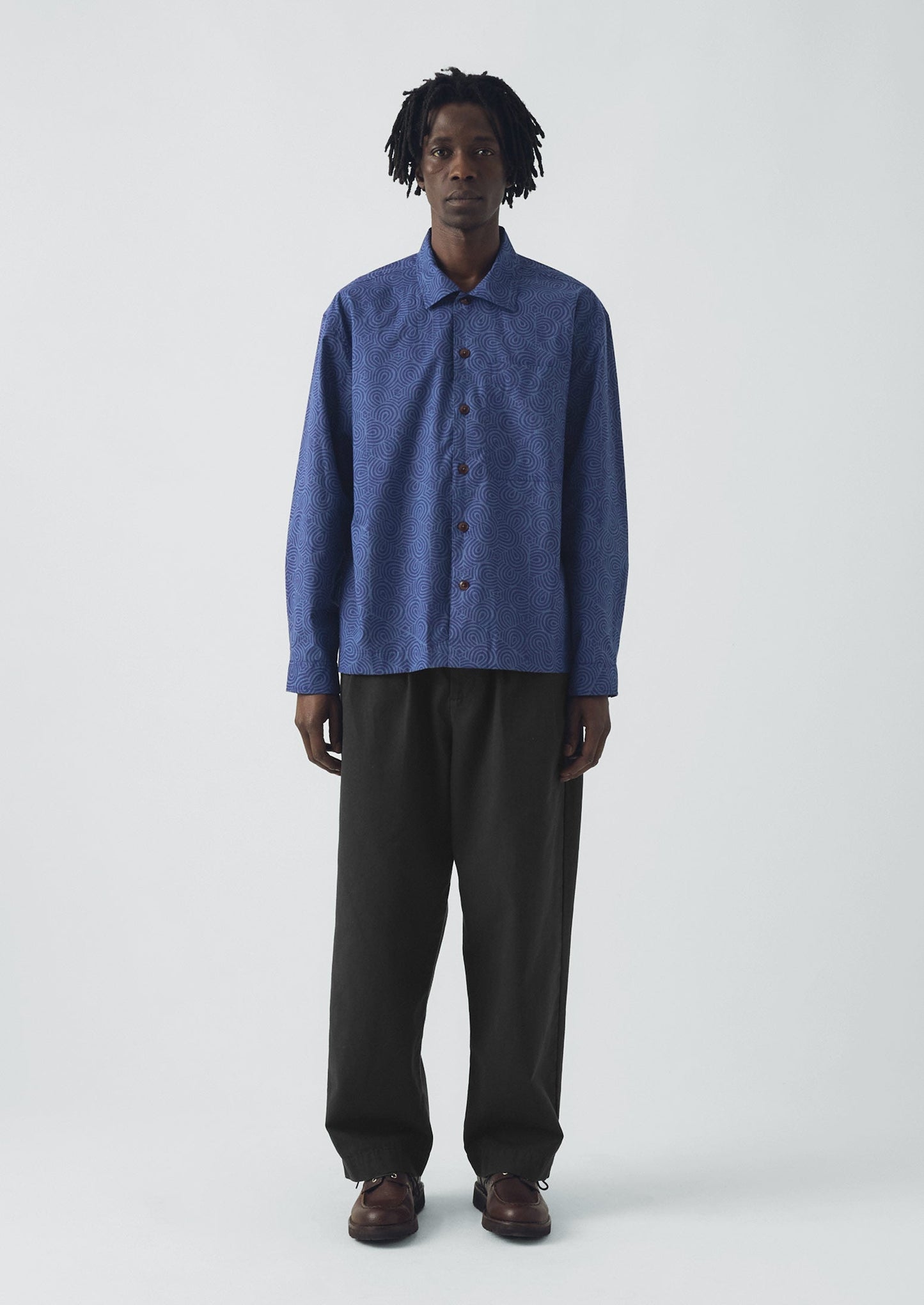 Camicia con stampa a blocchi di piastrelle | Blu nebbia