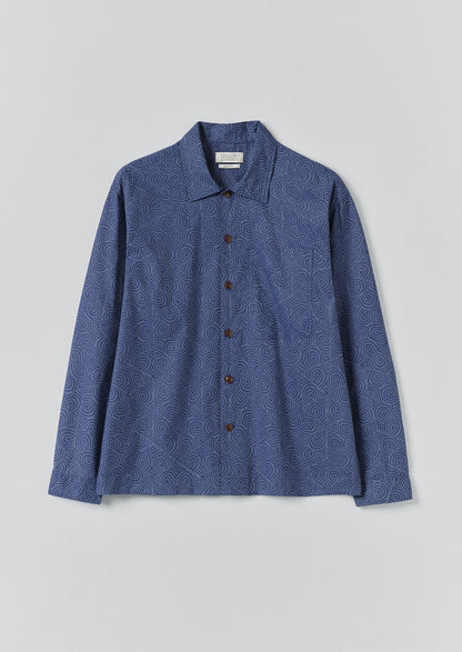 Camicia con stampa a blocchi di piastrelle | Blu nebbia