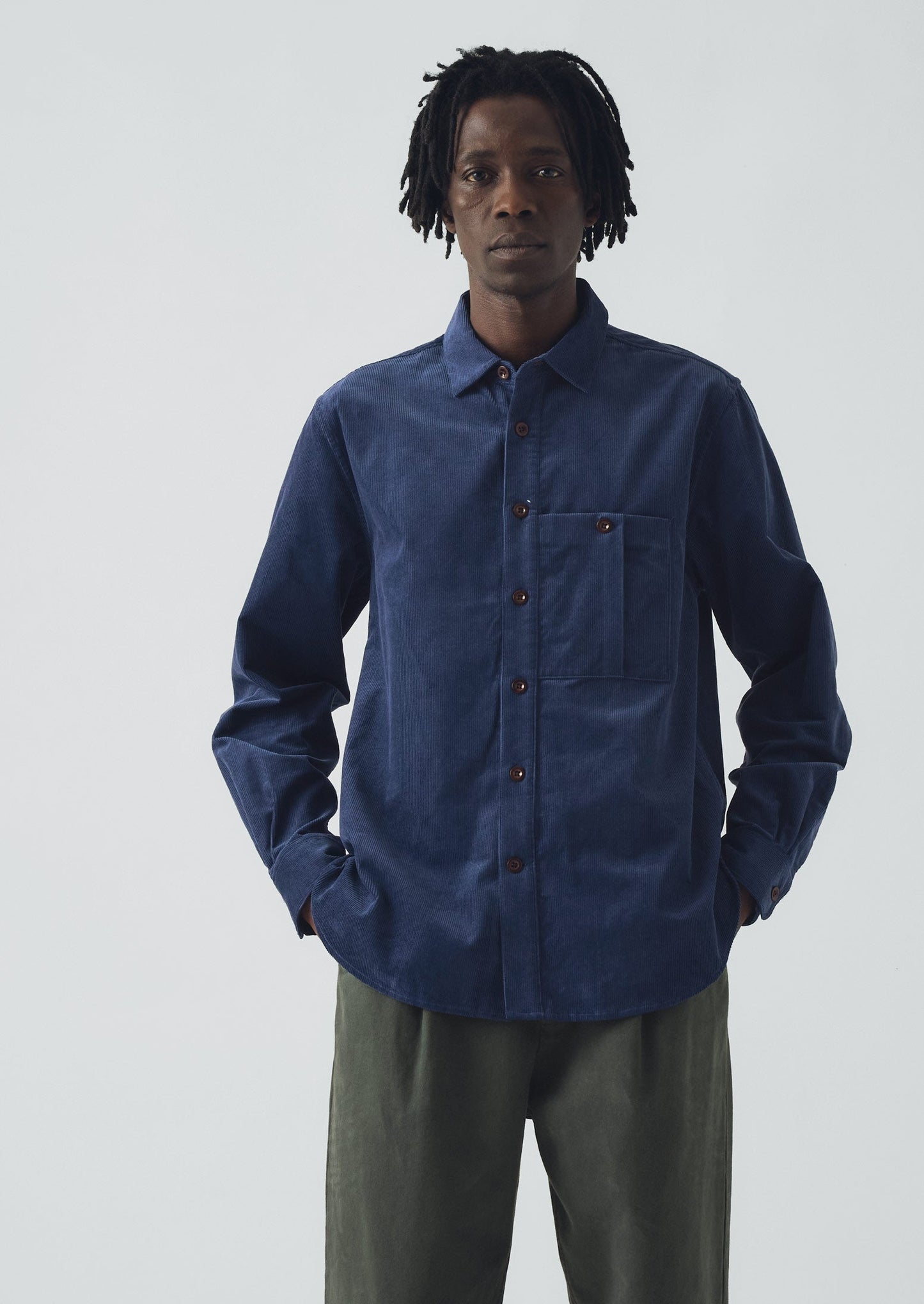 Camicia da lavoro in velluto a coste biologico | Blu denim