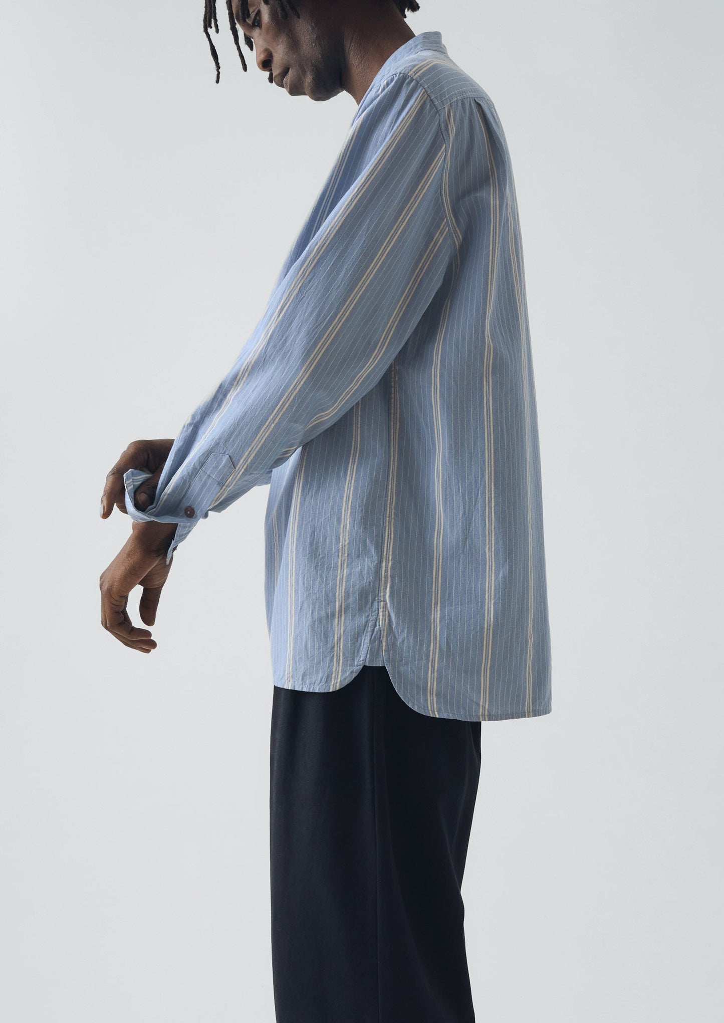 Camicia da nonno con stampa a righe larghe | Blu chambray