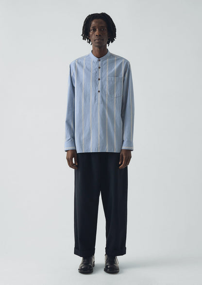 Camicia da nonno con stampa a righe larghe | Blu chambray