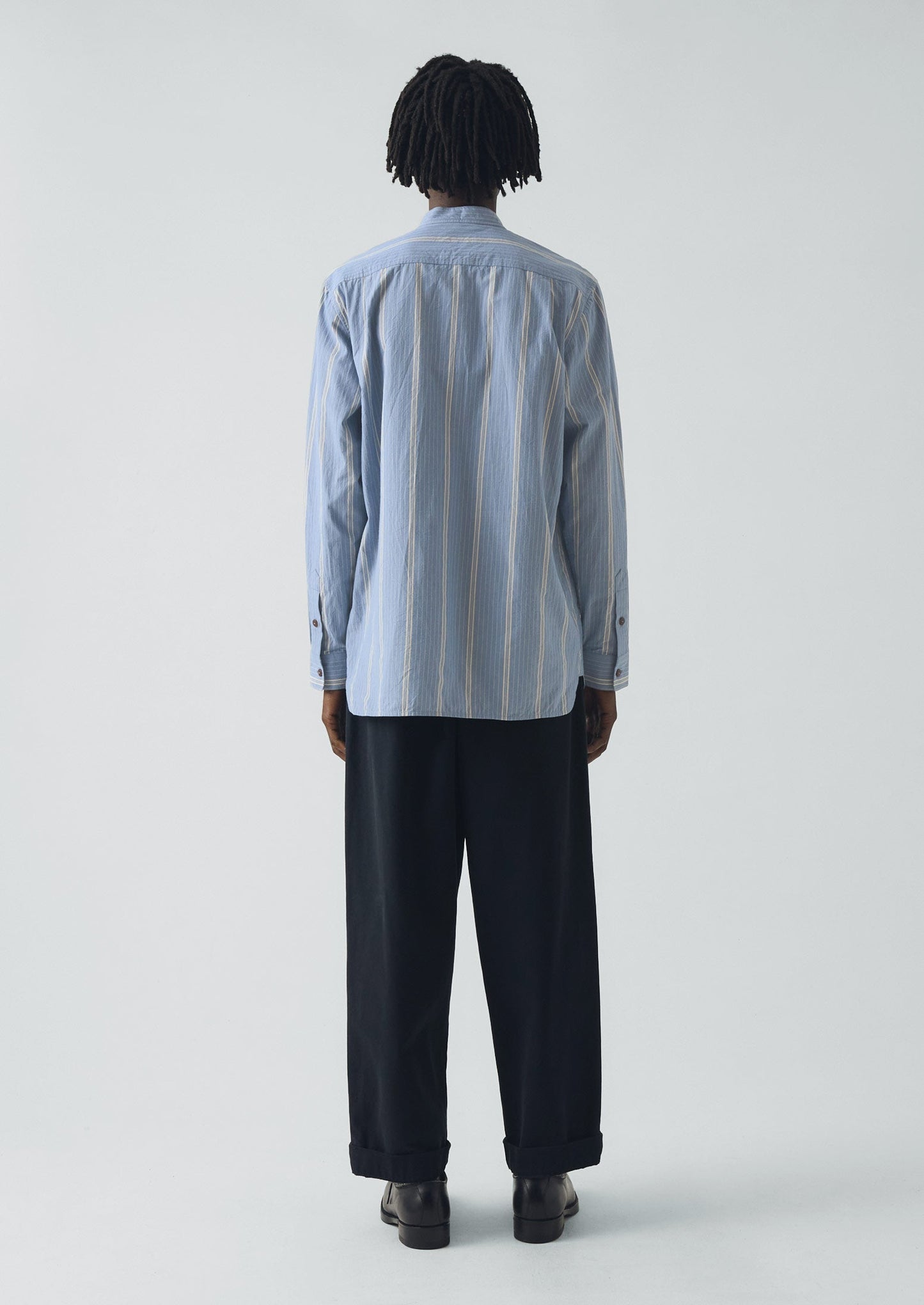 Camicia da nonno con stampa a righe larghe | Blu chambray