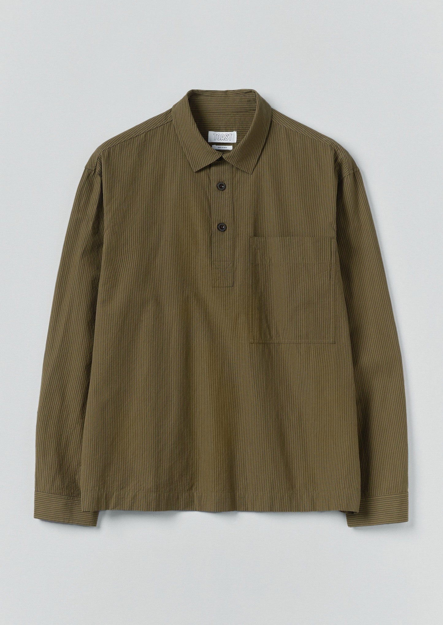 Camicia a righe con tasca grande e bottone | Oliva