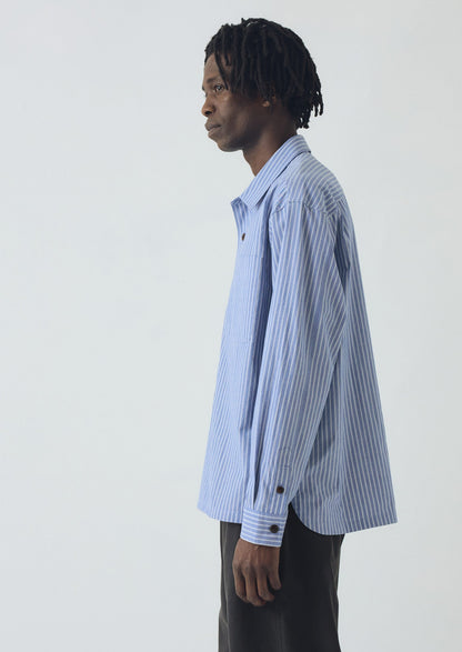 Camicia in cotone a righe con mezza patta | Azzurro