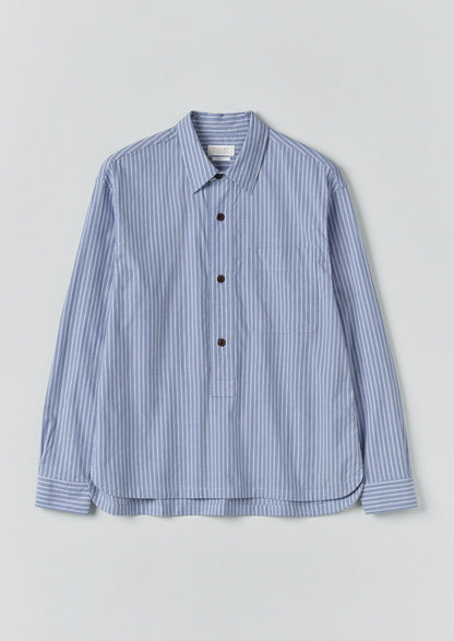 Camicia in cotone a righe con mezza patta | Azzurro