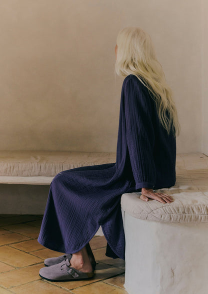 Caftano in cotone stropicciato | Blu ombra