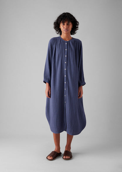 Caftano in cotone stropicciato | Blu ombra