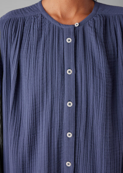 Caftano in cotone stropicciato | Blu ombra