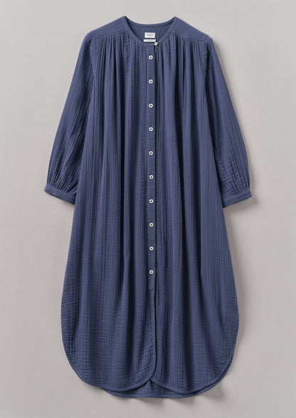Caftano in cotone stropicciato | Blu ombra
