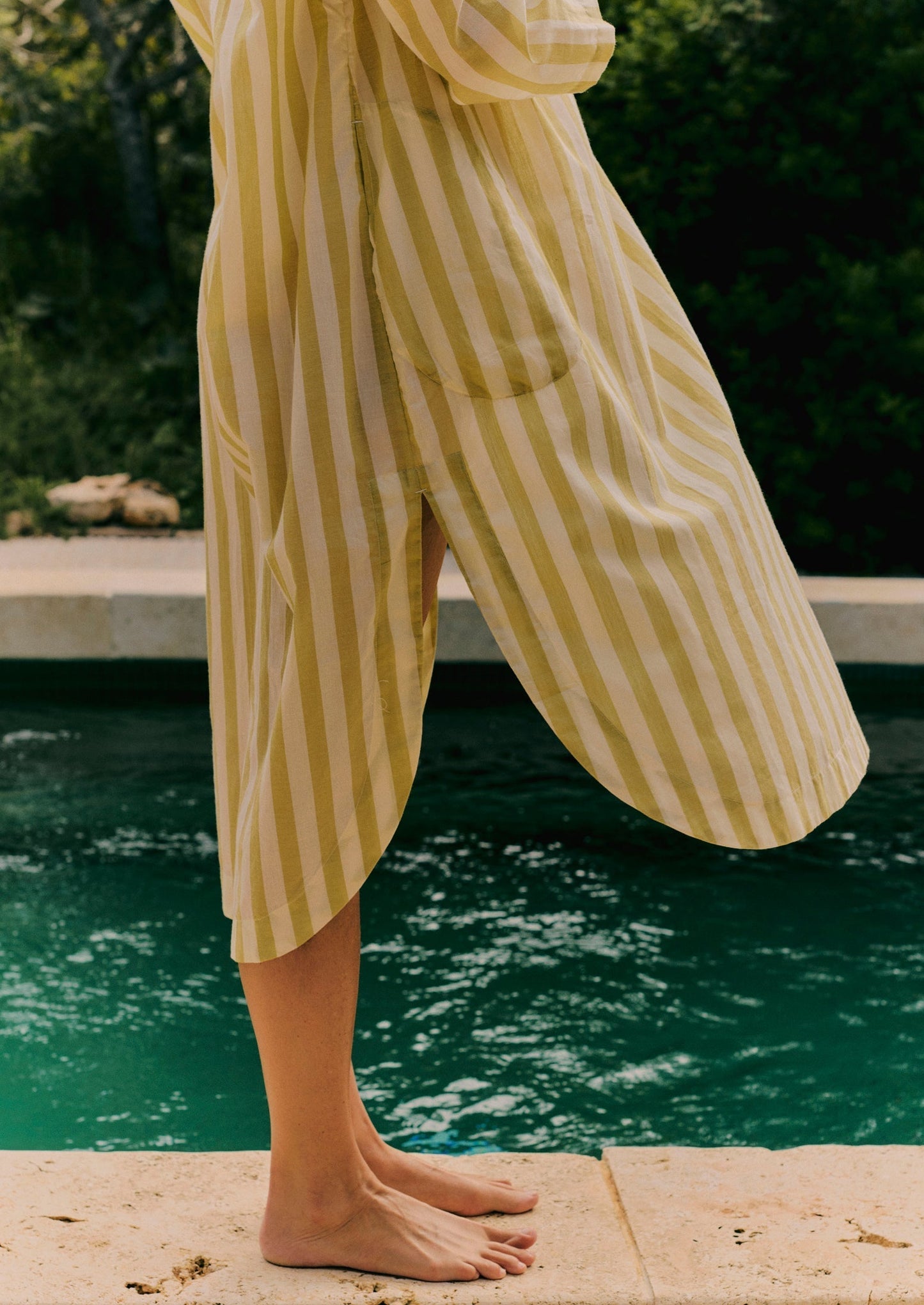 Caftano in cotone biologico Canopy Stripe | Ecru/Lime lavato
