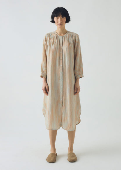 Camicia da notte in cotone stropicciato a righe | Salvia/Albicocca