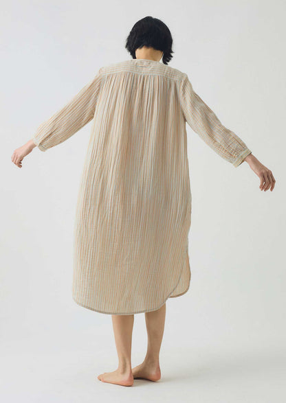 Camicia da notte in cotone stropicciato a righe | Salvia/Albicocca