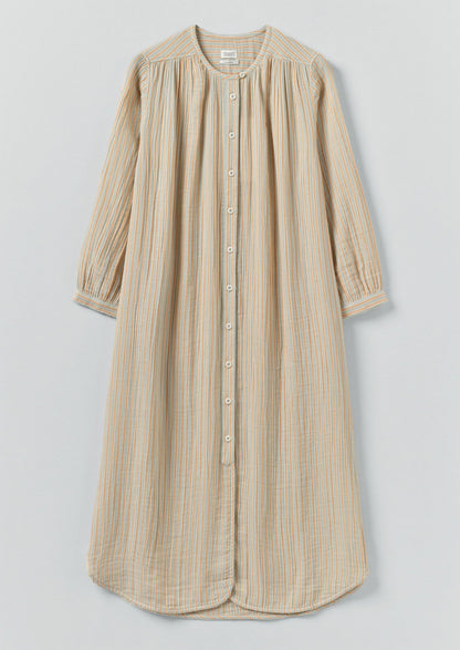 Camicia da notte in cotone stropicciato a righe | Salvia/Albicocca