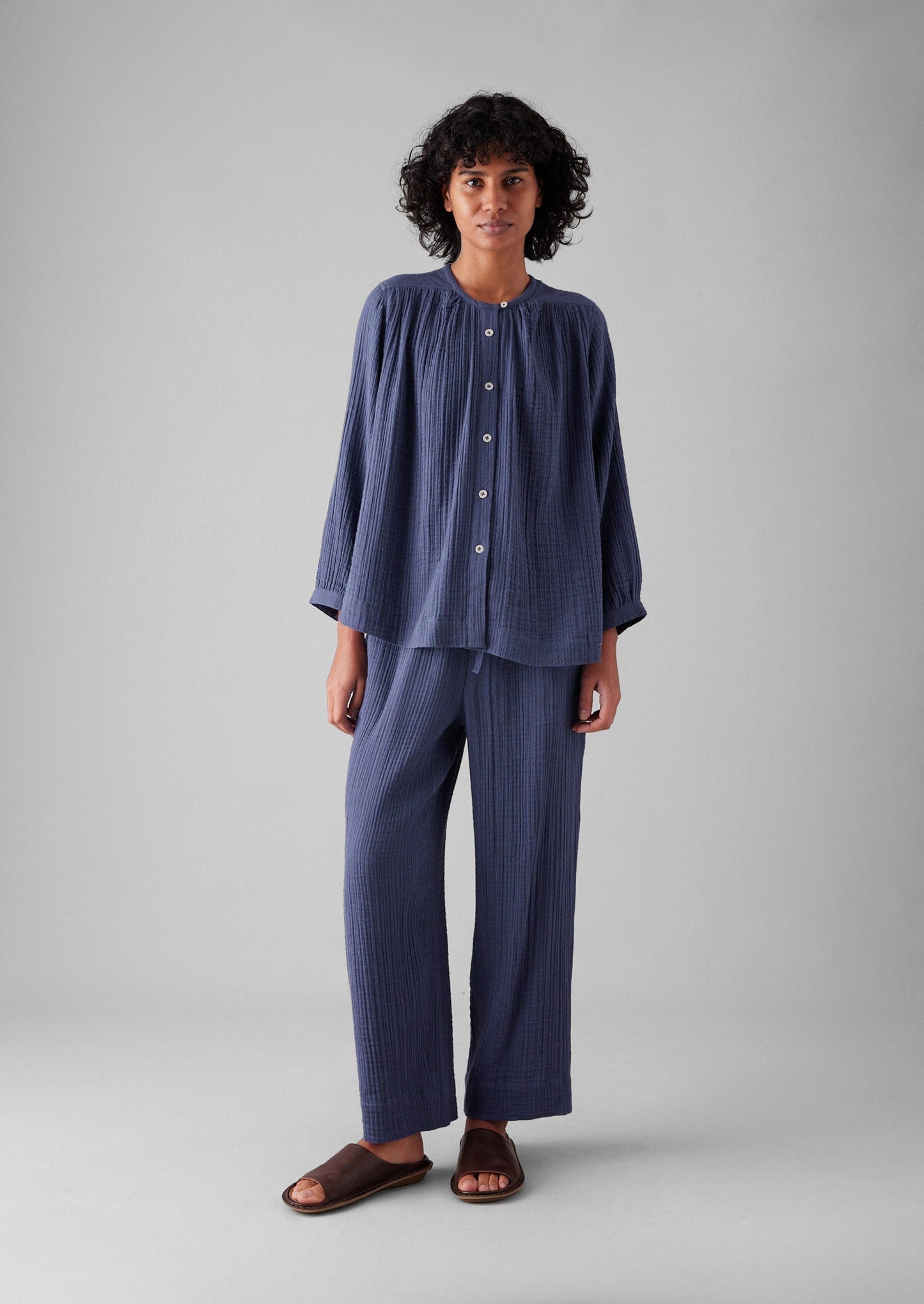 Pigiama in cotone stropicciato | Blu ombra