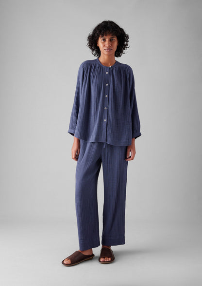 Pigiama in cotone stropicciato | Blu ombra