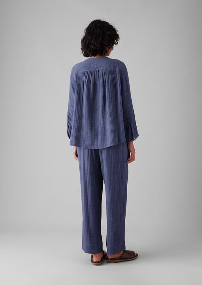 Pigiama in cotone stropicciato | Blu ombra