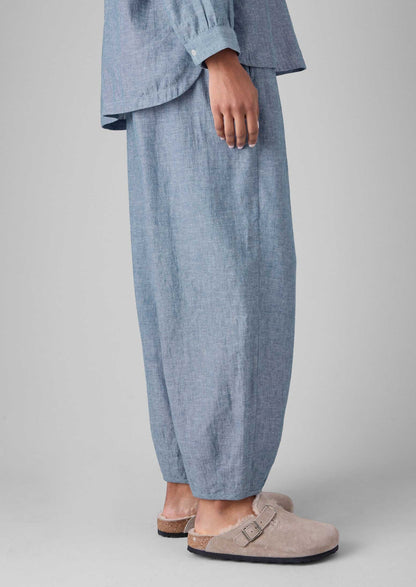 Pantaloni a palloncino leggeri in lino e cotone | Blu polvere