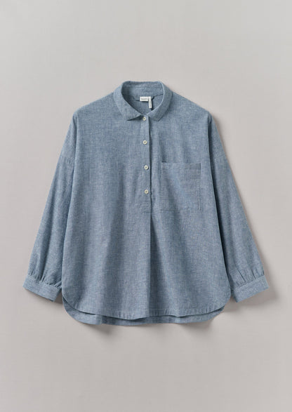 Top da salotto leggero in lino e cotone | Blu polvere