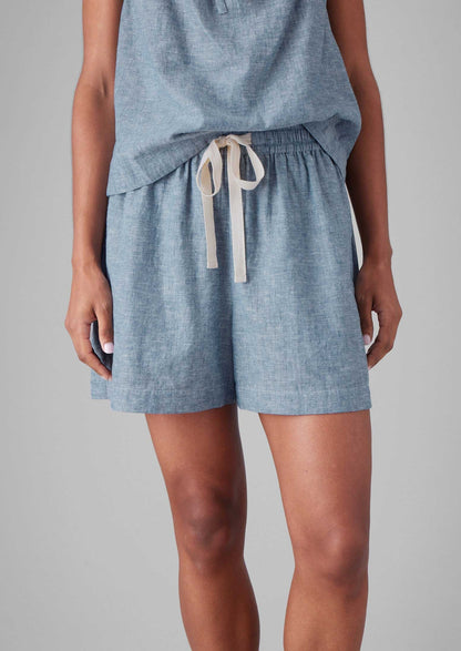 Pantaloncini da salotto leggeri in lino e cotone | Blu polvere