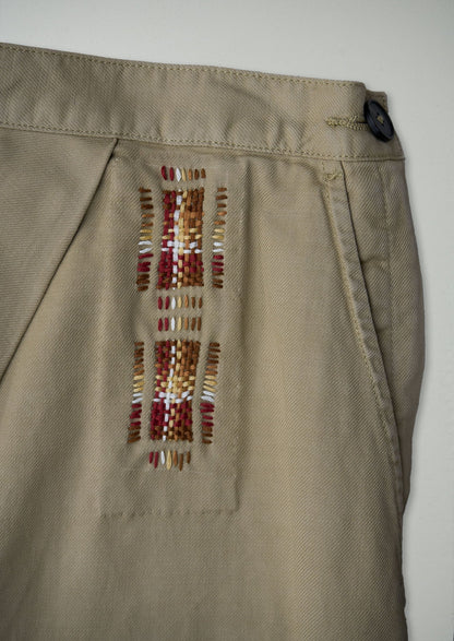 Gonna a pieghe in twill di cotone spazzolato rinnovato, taglia 16 (10) | Cachi chiaro